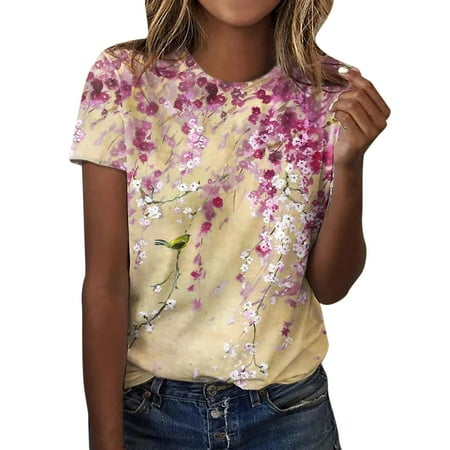 

Qufokar Scrub Undershirts Long Sleeve Women Active Womens Tops Womens Casual Summer Short Sleeve Crew Neck Floral Printed Top T Shirts Casual Shirts Tee Tunic