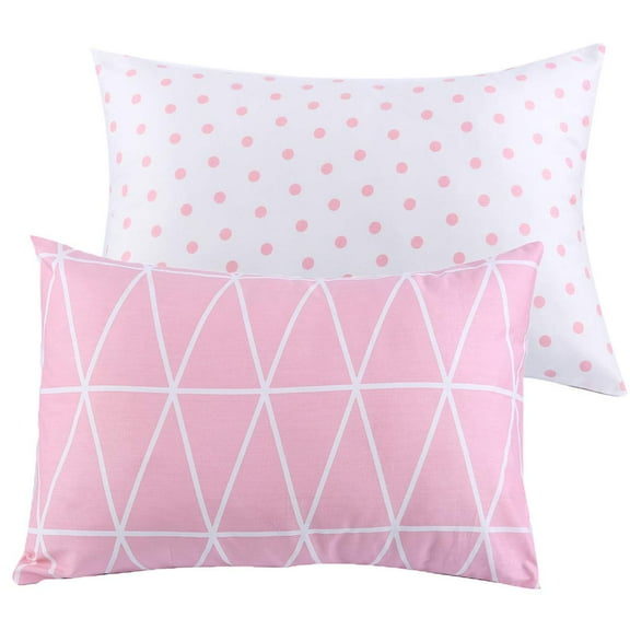 JISEN 2-Pack Soft Toddler Pillowcases - 100% Cotton, Pink Link/Dot, Fits Pillows 13"x18" or 12"x16"