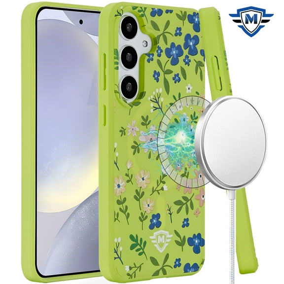 For Samsung Galaxy S24 Hybrid Design IMD Fashion Premium Recycled Eco-Friendly Magnetic Circle Compatible with MagSafe Cover ,Xpm Phone Case [ Green Floral ]