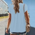 thumbnail image 5 of ZQUUVOU Womens Summer Tops Short Sleeve Solid Color Round Neck Lace Blouse Blue, 5 of 8