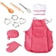 thumbnail image 1 of Juego de cocina y repostería para niños de 11 piezas con delantal, gorro de chef, guante de horno y otros utensilios de cocina para el juego de rol de chef infantil, color rosa, 1 of 5