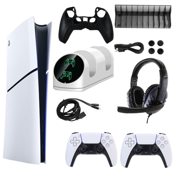 Sony PlayStation 5 Slim Digital Console with Extra White Dualsense Controller and Accessories Kit (PS5, PlayStation Digital Version)