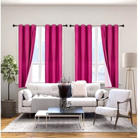 2 Panels Light Blocking Thermal Blackout Window Curtain Top Grommets Hot Pink 63" Length Adam for Living /Bedroom Room Home Décor