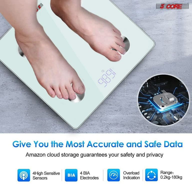 5 Core Smart Digital Bathroom Weighing Scale with Body Fat and Water Weight  for People, Bluetooth BMI Electronic Body Analyzer Machine, 400 lbs. BBS VL  B BLU 