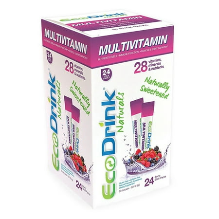 EcoDrink Naturals Naturally Sweetened Complete Multivitamin Mix Drink Stick Packs, Berry, 24