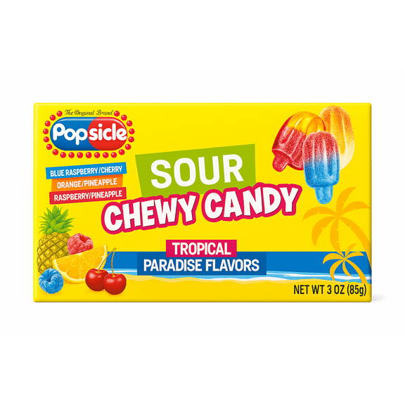 Popsicle Sour Chewy Candy, Tropical Paradise Flavors, 3 oz Box