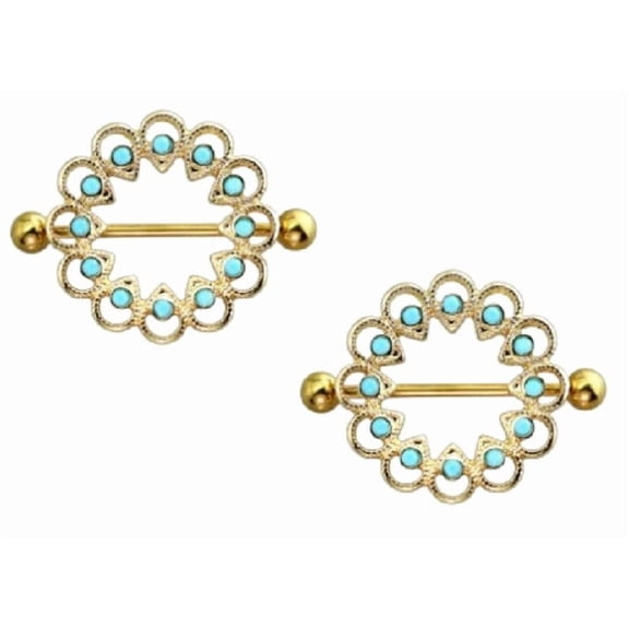 Body Accentz 14g Tribal stone Nipple Ring Shield Bar Nipple Piercing Barbell