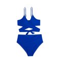 thumbnail image 5 of WREESH Womens High Cut Bikini Criss Cross Bathing Suit Solid Color Swimwear Two-Piece Slim Swimsuit Bikini Straped Swimsuits Blue, 5 of 6