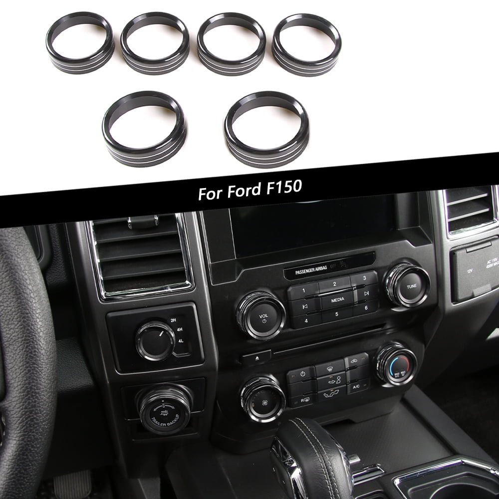 Blue Abfer 6pcs Car Air Condition Button Covers Radio Volume Decorative Ring Four-Wheel Drive Switch Conditioning Control Knob Ring Aluminum Alloy for Ford F150 XLT 2016 2017 
