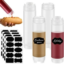 4 Pcs 24 oz Inverted Plastic Squeeze Bottles, Refillable Tip Large Valve Dispenser Condiment Squeeze Bottle for Sauces Ketchup Sour Cream Self Sealing Syrup Dispenser for Restaurants