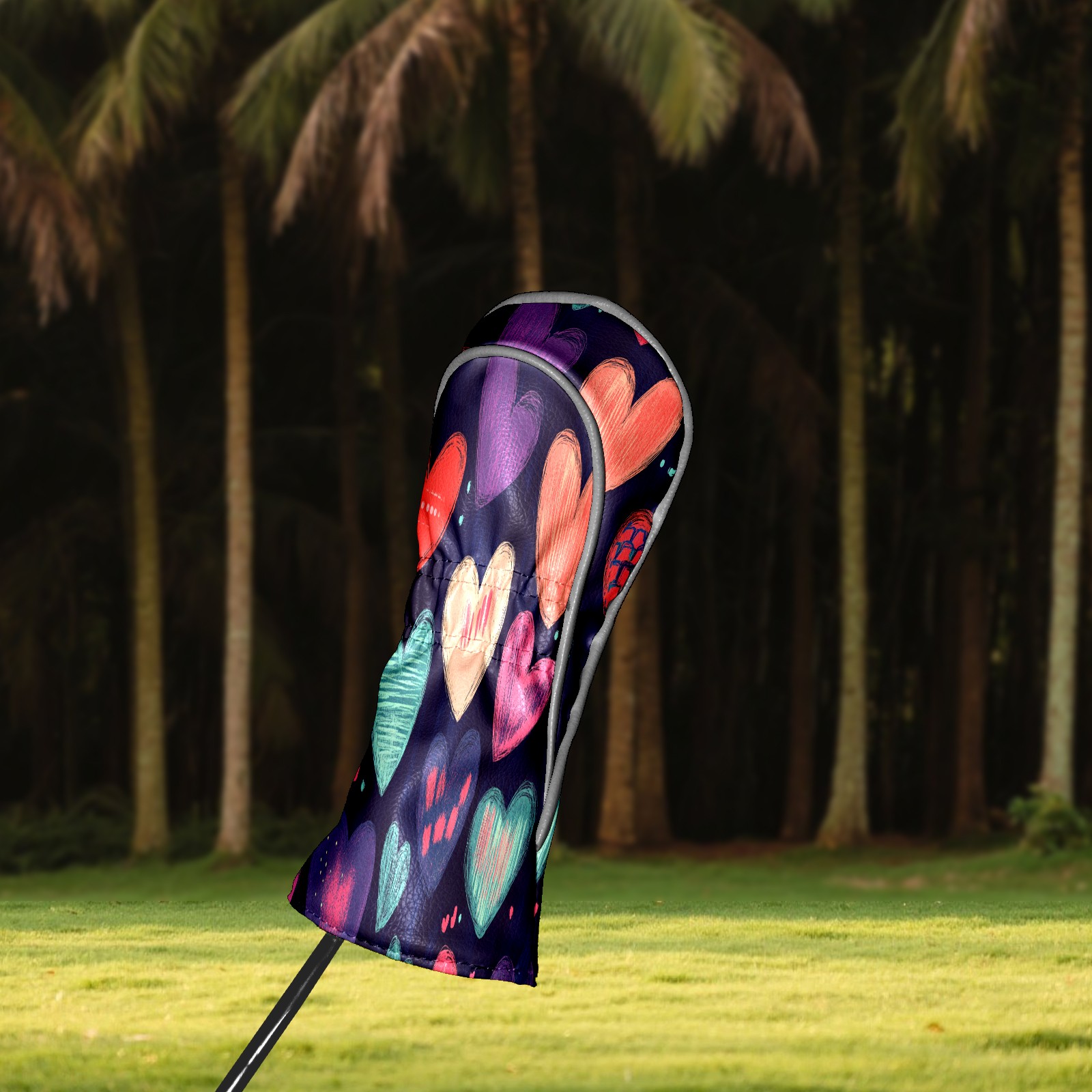 Golf Club Covers PU Leather Waterproof Head Covers for Fairway Woods Hybrids Graffiti Heart Pattern