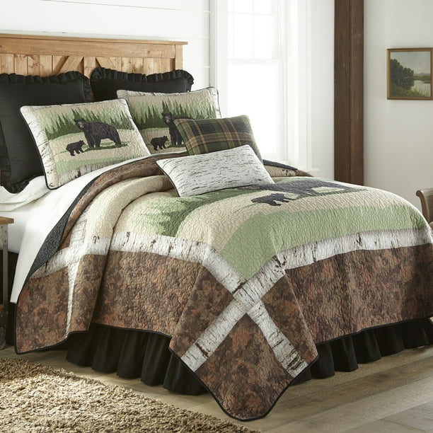 Donna Sharp Birch Bear Quilted Cotton Quilts, Twin, Beige/Black/Brown ...