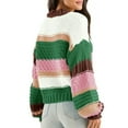 thumbnail image 4 of Womens Color Block Sweater Striped Chunky Knit Cropped Sweaters Crewneck Fall Long Sleeve Loose Pullover Tops, 4 of 4
