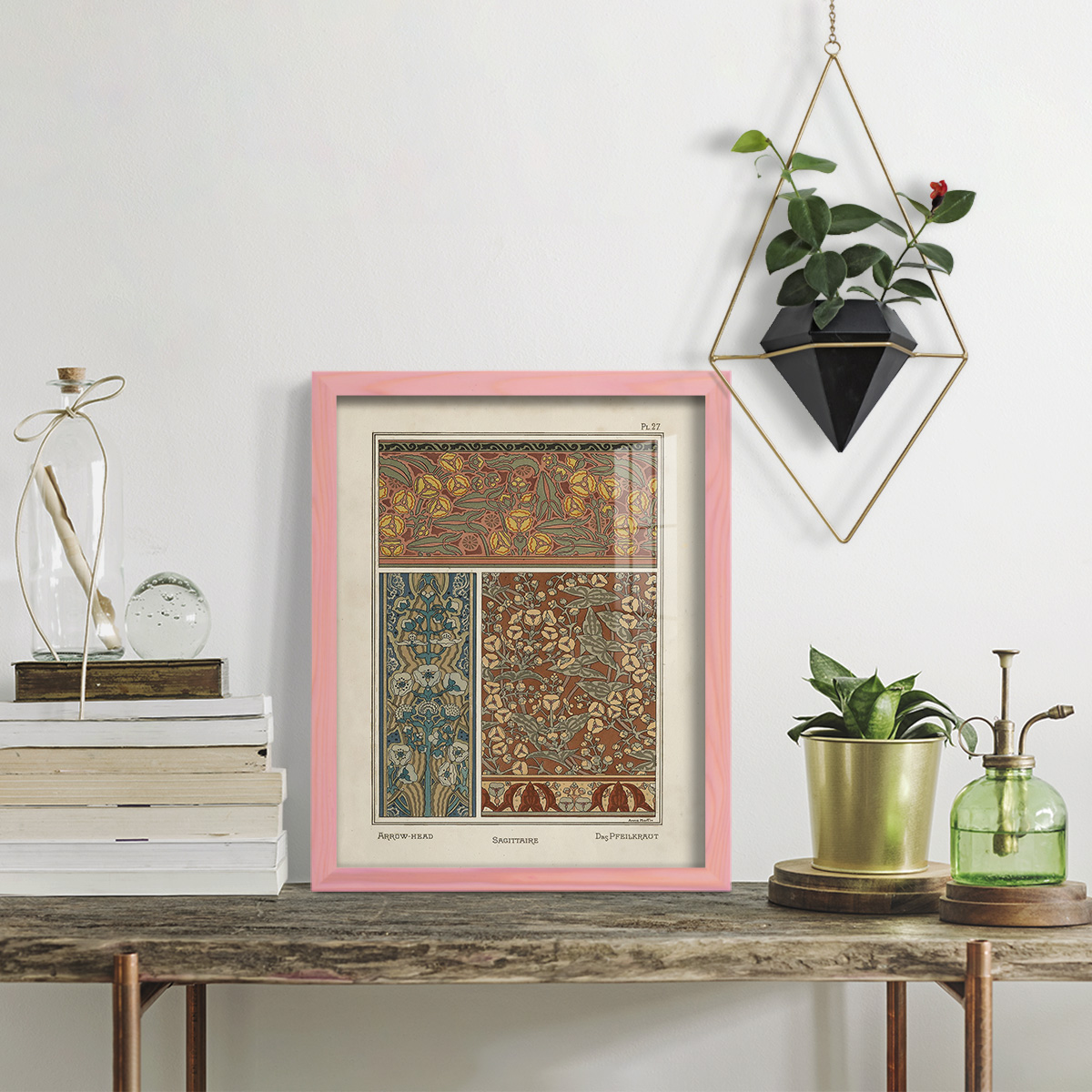 Nouveau Decorative II - Framed Print w/glass - Sunset Pink