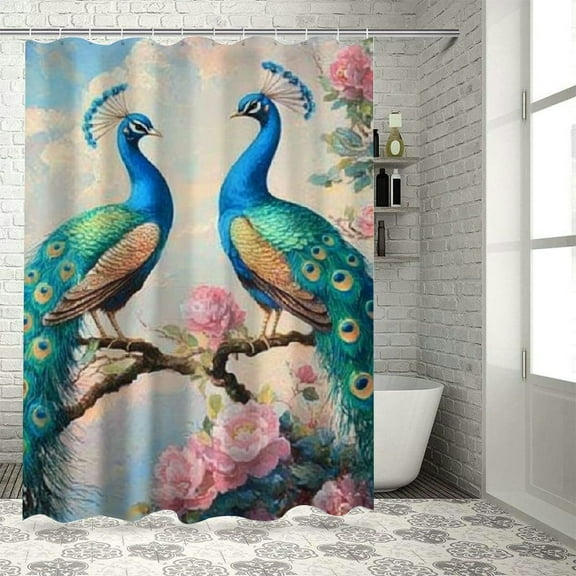 Patifu Peacocks Flowers Chic Modern Bathroom Decor Shower Curtain with Hooks 36"x72