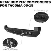 Vijay Compatible with 2005-2006-2007-2008-2009-2010-2011-2012-2013-2014-2015 Toyota Tacoma Rear Bumper Textured Black Steel with 4xLED Lights and 2xD-rings