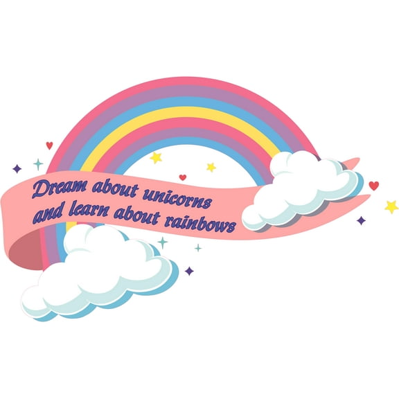 Removable Vinyl Home Art Rainbow And Unicorn Wall Decal Quotes Sticker | 19" x 30" Adhesive Decor Design Kids Bedroom Nursery Wall Decoration - Dream About Unicorns And Learn About Rainbows