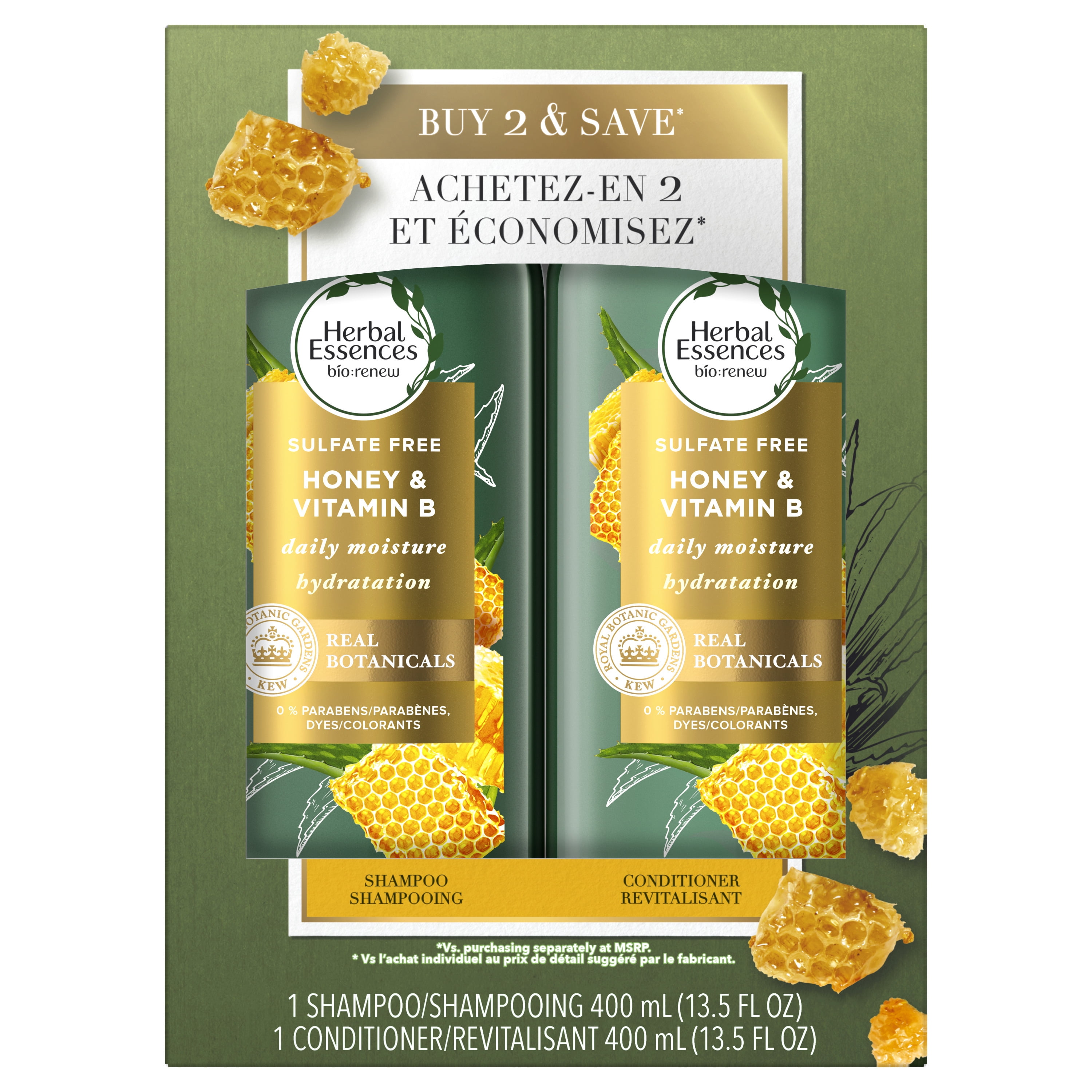 Herbal Essences Shampoo and Conditioner Set, Honey and Aloe, Bio:Renew, 13.5oz 2ct