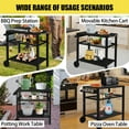 thumbnail image 6 of Outdoor Grill Cart with Wheels,Heavy Duty 3 Tier BBQ Prep Table, Compact Storage,Hooks and Durable Steel Frame,Mobile Kitchen Island for Grilling, Pizza Oven and Griddle,Black, 6 of 7