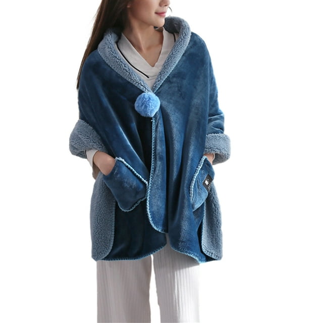 Transemion Stay Warm In Style With Soft Fleece Button Bed Jacket Soft Fleece Button Bed Jacket With Pockets Polyester Warm And Cozy blue 1Set
