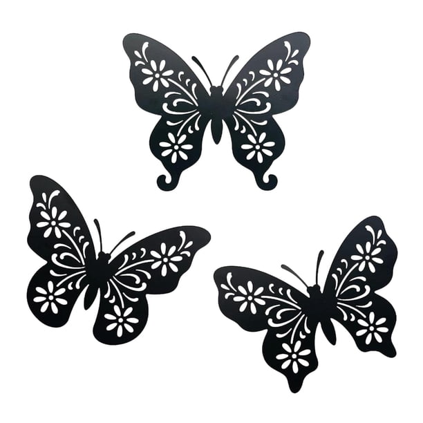 3 pegatinas de decoración de pared de mariposa colgantes, calcomanías de arte de pared de mariposa 3D extraíbles para sala de estar, boda, jardín, Negro Sunnimix Mural