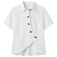 thumbnail image 4 of DHFJKG Women Asymmetrical Button Up Shirts Casual Solid Color Loose Fit Short Sleeve Irregular Hem Shirts Summer Trendy Tops, 4 of 4