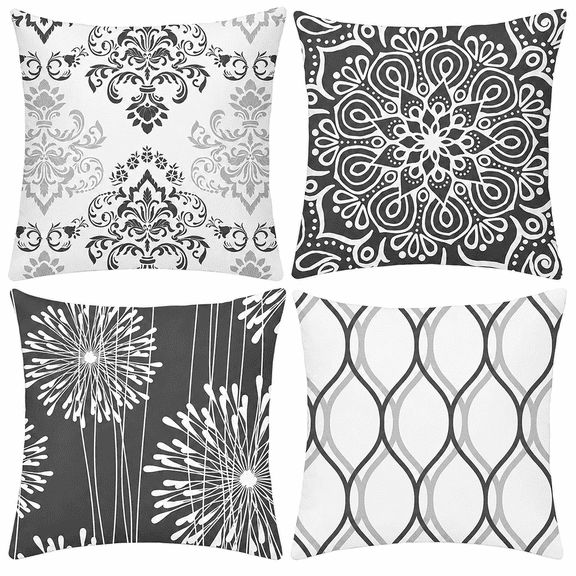 Decorative Throw Pillow Covers 20x20 Set of 4, Dark Grey and White Modern Simple Square Pillow Case Cushion Cover for Sofa Couch Farmhouse Outdoor Living Room