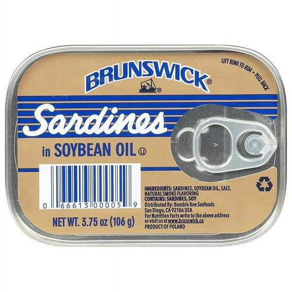 Brunswick Sardines in Soybean Oil, 3.75 Oz (Pack of 25) – Wild-Caught Sardines, Ready-to-Eat, High Protein Snack, Keto & Paleo Friendly