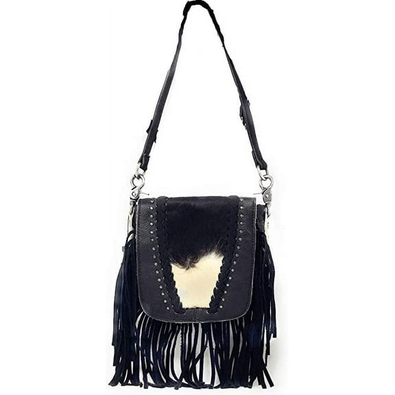 Western Genuine Leather Floral Tooled Fringe Womens Crossbody Bag