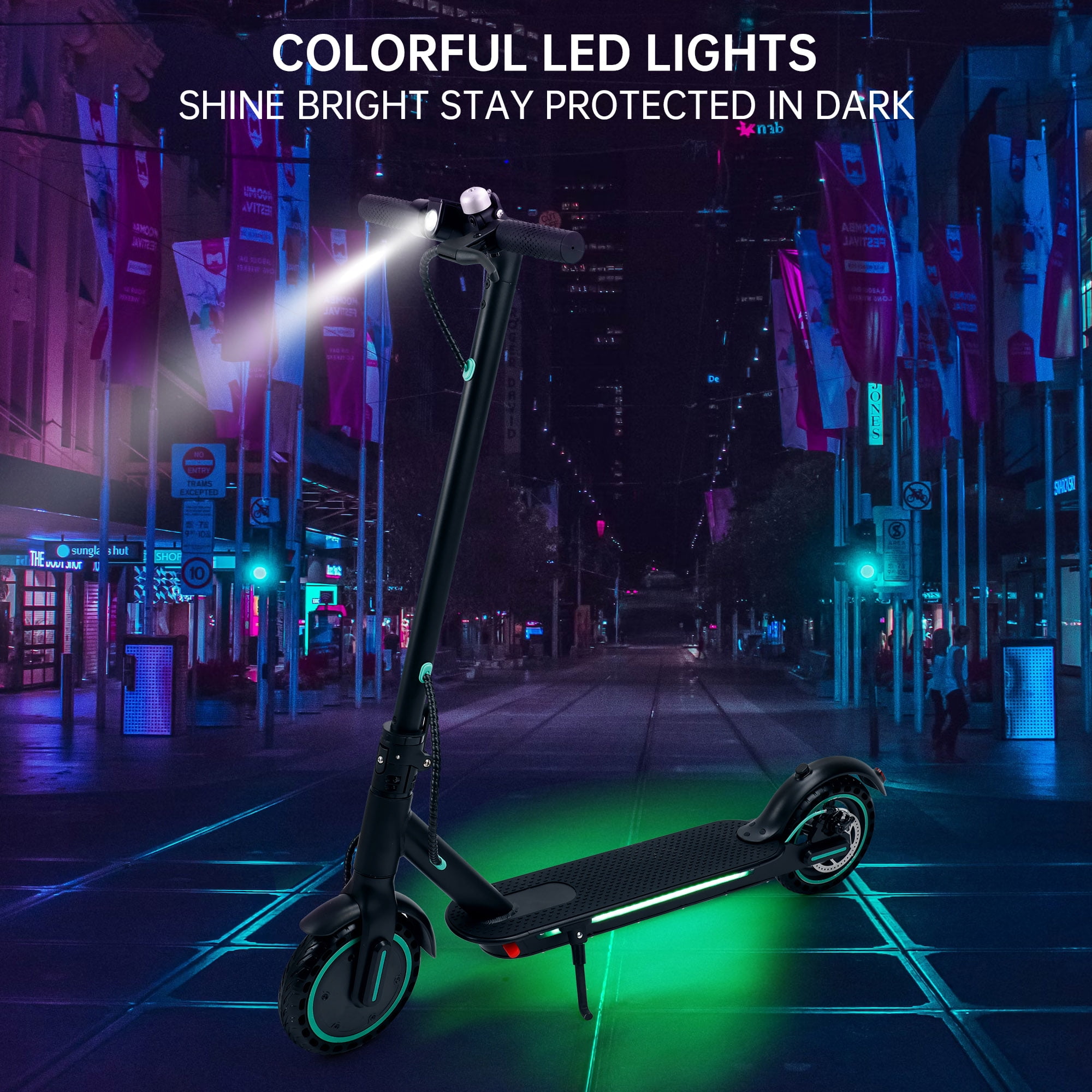 VIPQV 8.5" Electric Scooter for Adult, Folding Electric Scooter with 350W Motor, 21 MPH Max Speed, 25 Miles Long-Range and Deck Lights, Black