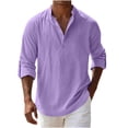 thumbnail image 4 of SAWOBUUN Mens Linen Henley Shirts Long Sleeve Breathable Pullover Top Loose Fit Casual Beach Vacation T-Shirt, 4 of 9