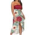 thumbnail image 1 of Women‘s Strapless Ruched High Waist Wrap Split Asymmetrical Beach Long Maxi Dress, 1 of 4