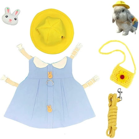 QIUYIDP Guinea Pig Clothes Soft Bunny Ferret Clothes with Pet Rabbit Harness and Leash Mini Hat Bag Cute Brooch for Kitten Small Animal Collars