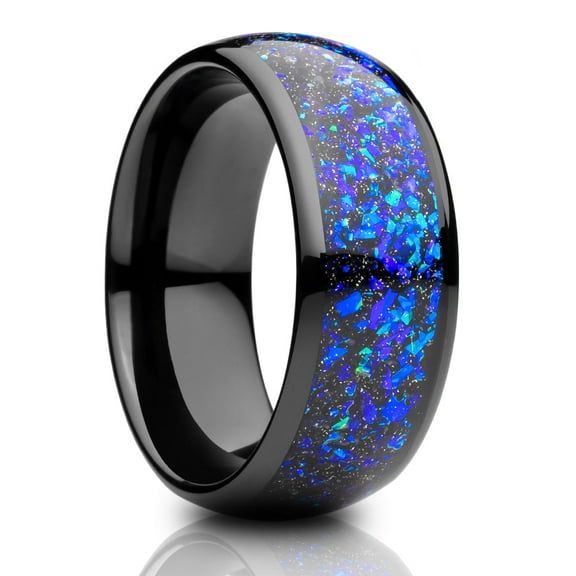 8mm Galaxy Opal Wedding Ring,Black Wedding Ring,Tungsten Wedding Ring,Tungsten Carbide Ring,Galaxy Wedding Ring