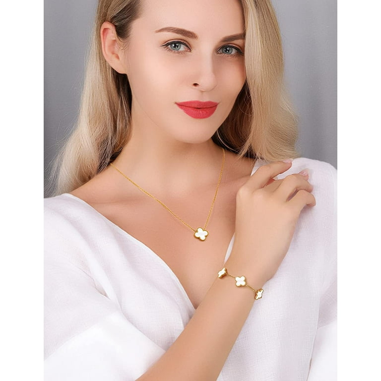 Lucky Clover Sets 18K Gold Plated,Bracelet,Earring,Necklace Pendant for  Women with Adjustable Charm Simple Cute Jewelry