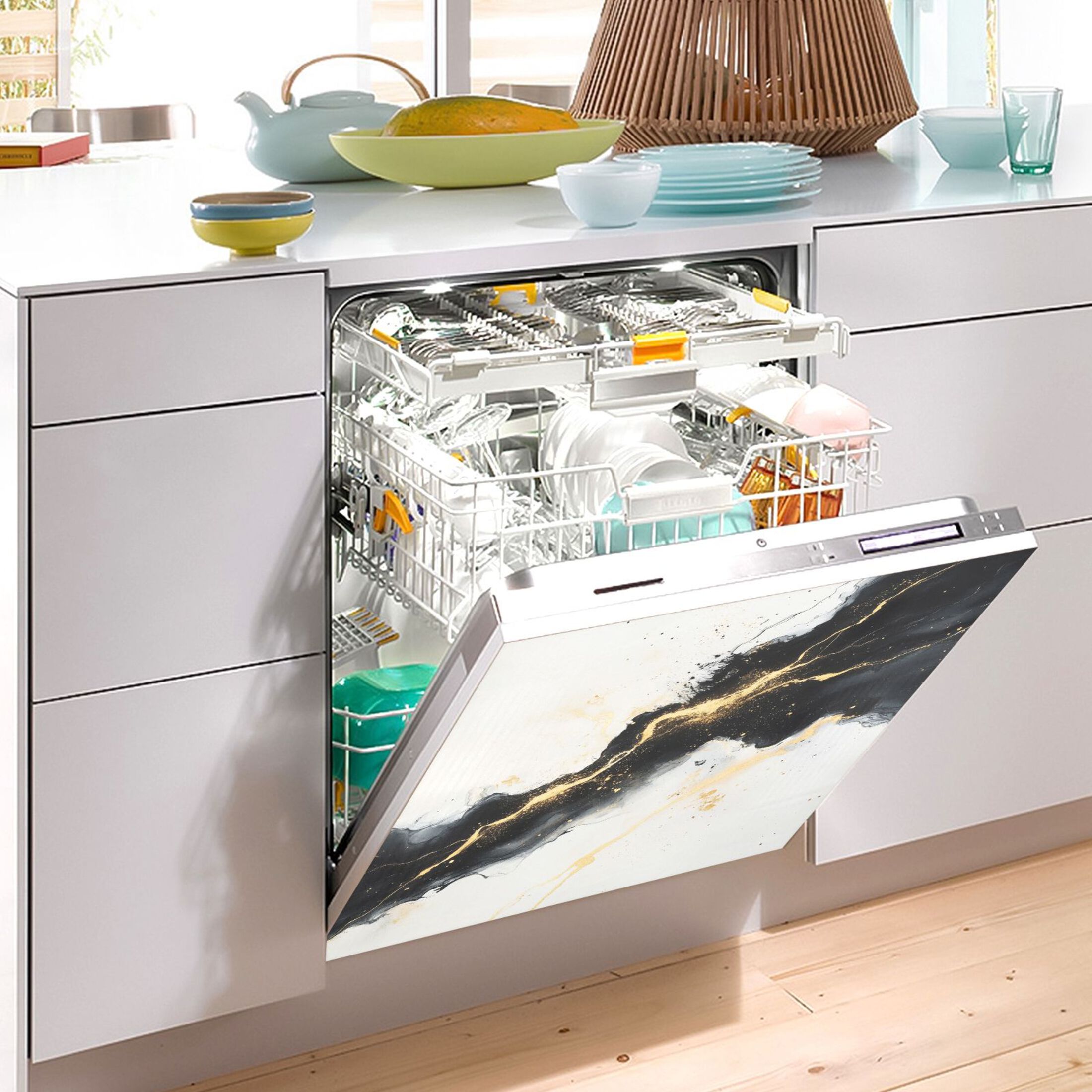 Dishwasher Magnetic Sticker 23x26 Inch Refrigerator Magnetic Sticker Washing Machine Magnetic Sticker Kitchen Panel Magnetic Sticker Home Decor Black Beautiful Marble