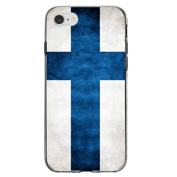 DistinctInk Clear Shockproof Hybrid Case for iPhone 7 8 SE (2020 Model) 4.7" Screen TPU Bumper Acrylic Back Tempered Glass Screen Protector - Finland Old Flag - Show Your Love of Finland