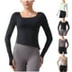 thumbnail image 1 of Camisas para mujer,Camiseta deportiva de manga larga para mujer, color liso, informal, de poliéster, cómoda para uso diario, sopatenor, 1 of 6