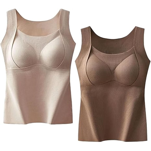Thickened Warm Tank Top with Shelf Bra, Women's Thermal Tank Tops, 2 in 1 Thermal Tanks Tops Built-in Bra Thermals Underwear