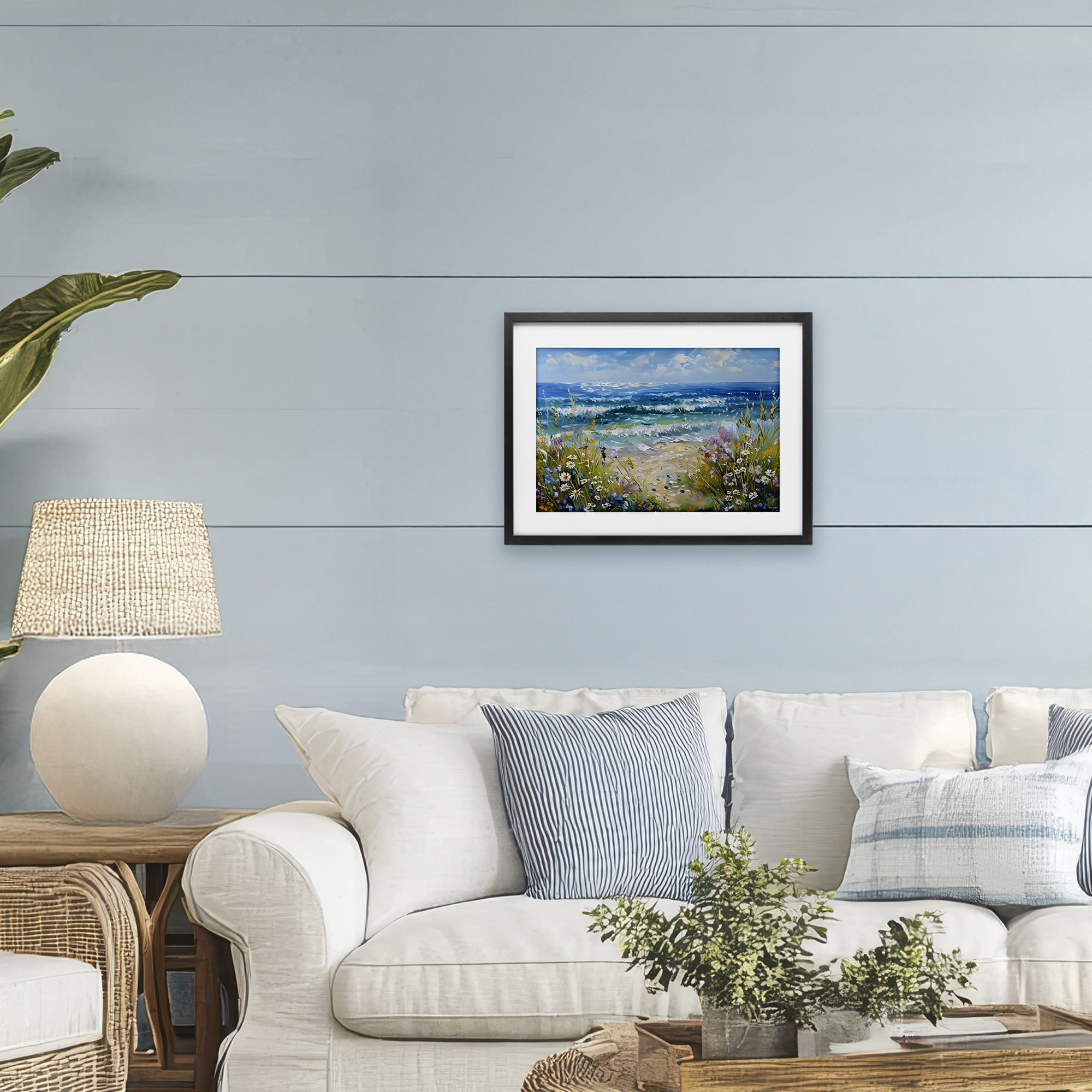Stupell Industries Floral Beach Meadow by Ocean Black Framed Print Under Glass, design by Creative Studio