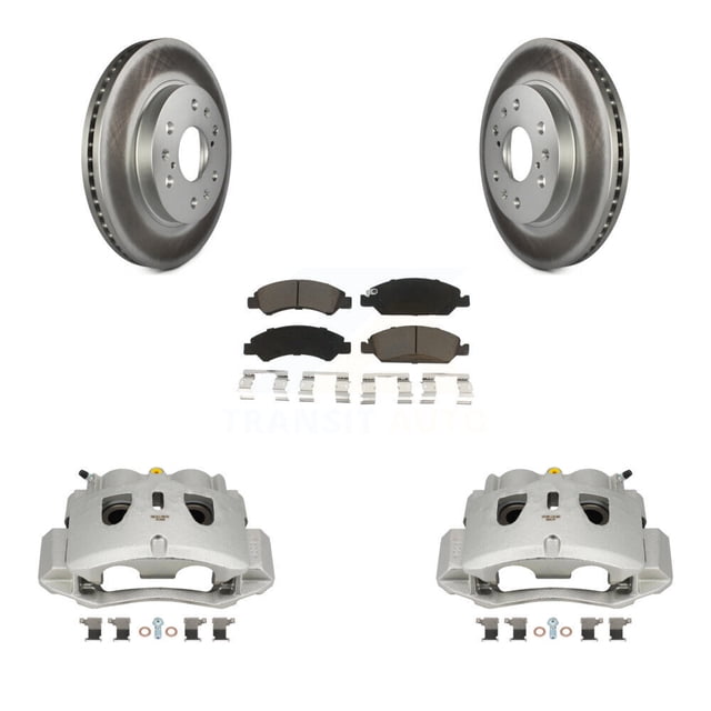 Transit Auto Front Disc Brake Caliper Coated Rotors and Ceramic Pads Kit for Car 2016 Chevrolet Suburban HD with 2 Piston KCG-100635C