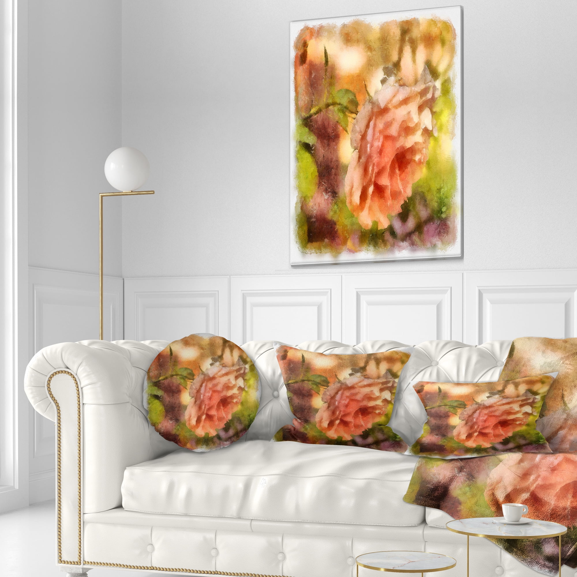 Designart Full Bloom Orange Rose Watercolor - Floral Throw Pillow - 12x20