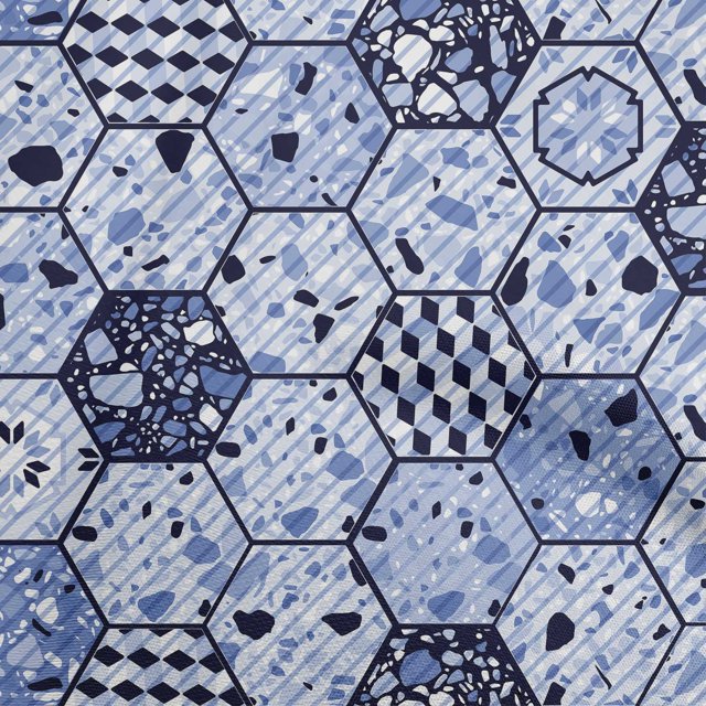 oneOone Rayon Blue Fabric Geometrical Hexagon Stone Texture Sewing Craft Projects Fabric Prints By Yard 56 Inch Wide