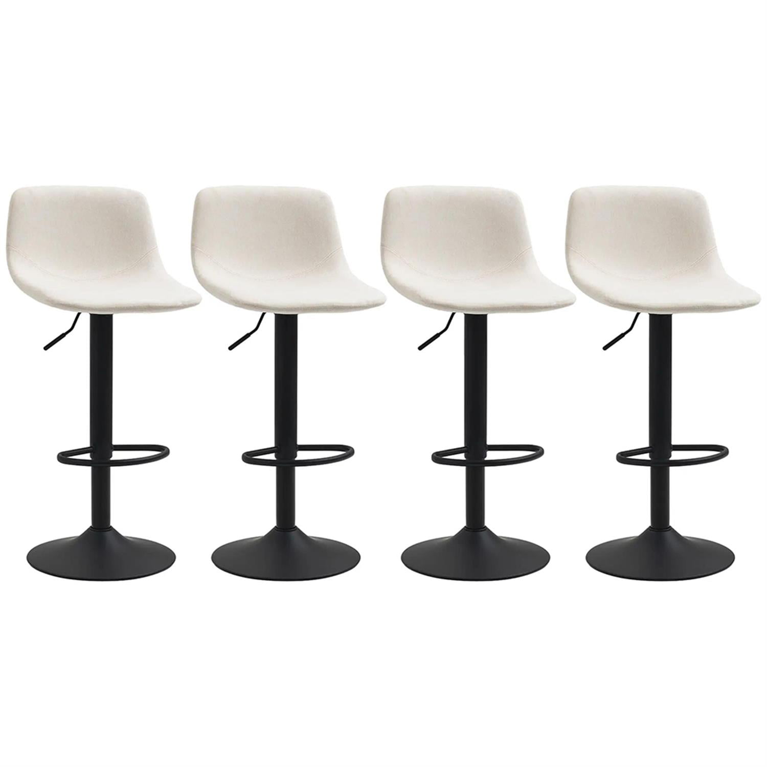 Demi Bonn Modern Swivel Bar Stool Set of 4 with Adjustable Height, Bar Height Stool with Upholstered Back and Steel Legs for Kitchen, Dinning Room, White