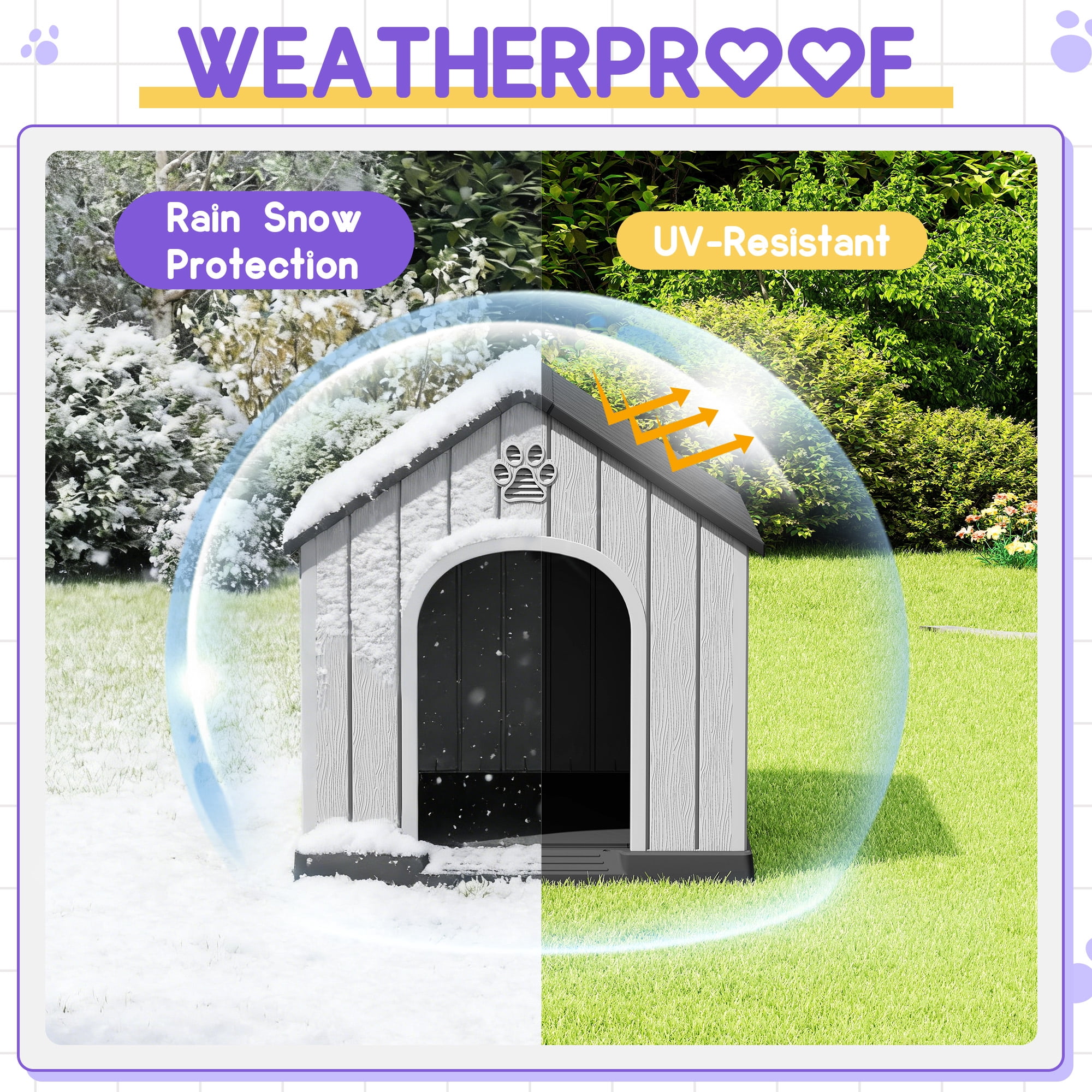 Nihsuao Dog House for Medium Large Dogs, Durable PP Waterproof Outdoor & Indoor Dog Shelter with Air Vents, Elevated Floor, Easy Clean and Assemble, Black (36.2"L×38"W×38"H)