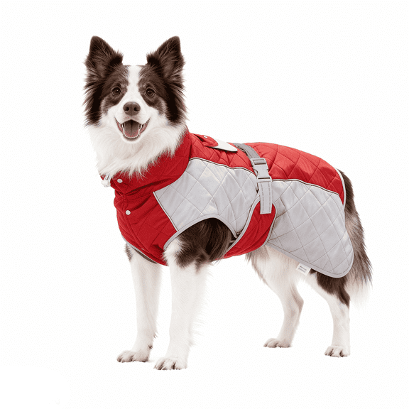BECROWM Dog Coat Dog Winter Coat Fleece Lined,Water-Resistant,Convertible Collar,Back Reflective Strip&Easy to Wear for Outdoor Walking Dog-Jacket(Red, Medium)