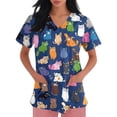 thumbnail image 2 of WTOBBY Women's V-Neck Printed Short Sleeve Nursing Scrub Top with Side Slit Pockets, Professional Work Uniform Apparel for Healthcare, Comfortable and Functional for Long Shifts ,Navy 5XL, 2 of 6