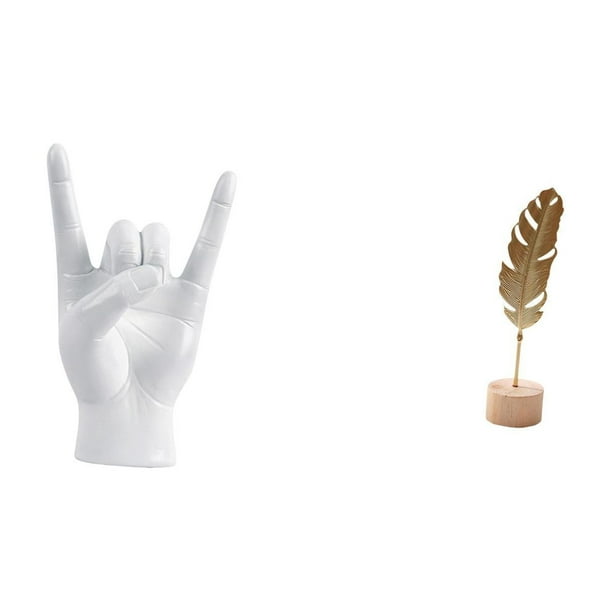 Estatua del gesto de la roca,Figuras de estatuas de dedos con gestos de música rock,Escultura de hoja,Estatua de hoja de metal,escultura de hoja,decoración para el hogar,Figura de hoja