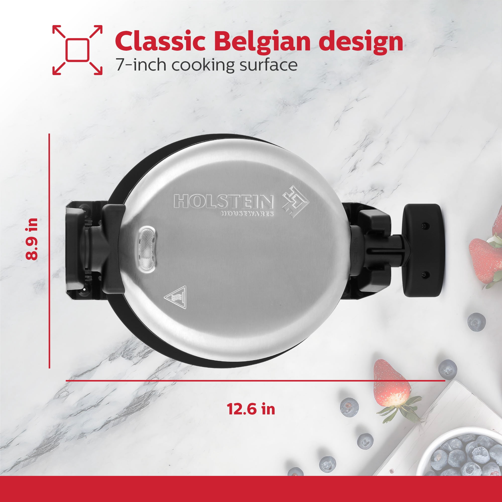 Holstein Housewares Rotary Belgian Waffle Maker, Stainless Steel Electric Belgian Waffle Makers