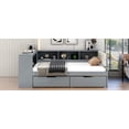 thumbnail image 2 of Wood Twin Size Platform Bed with Storage Shelves, Drawers, Charging Station and Upholstered Headboard, Gray, 2 of 5